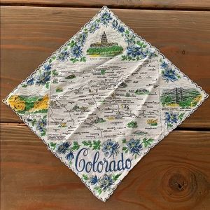 Vintage Colorado Map Handkerchief 1950s